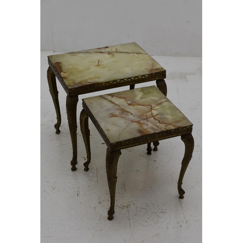 609 - Two Vintage Italian Style Decorative Marble and Brass Side Tables Largest approx 16