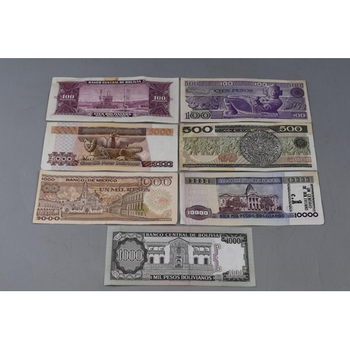 235 - Seven Banknotes From Bolivia and Mexico.