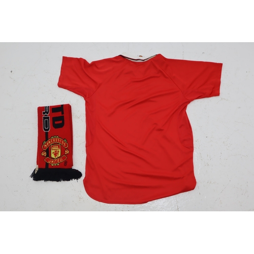 619 - Official Manchester United 1999 Champions League Football Shirt (Size XL) and Scarf