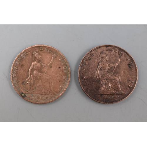 243 - Two Victorian Farthing Coins, 1838 and 1840.