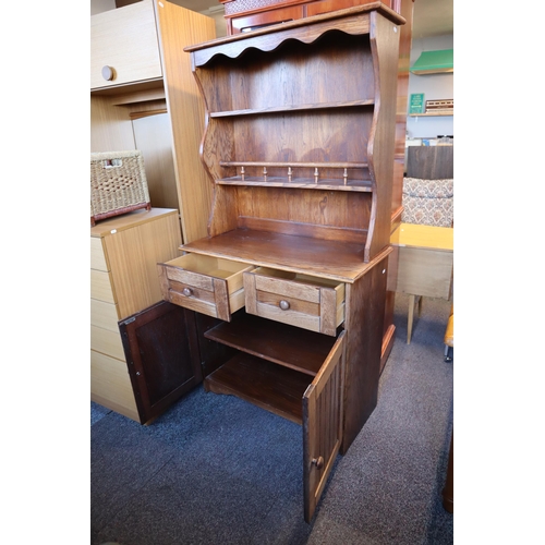 623 - Antique Style Midi Sized Two Drawer One Cupboard with Lower Plate Banister Rail Dresser in lovely Co... 