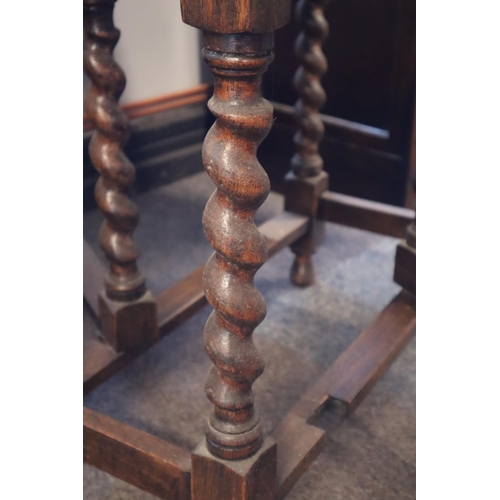 640 - Antique Oak Dropleaf Table sitting on Hand carved Barley Twist Legs Extended 44