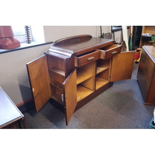 643 - Vintage Art Deco Oak Two Drawer Four Cupboard Drinks Unit with Side Cupboard Drinks Storage Decorate... 