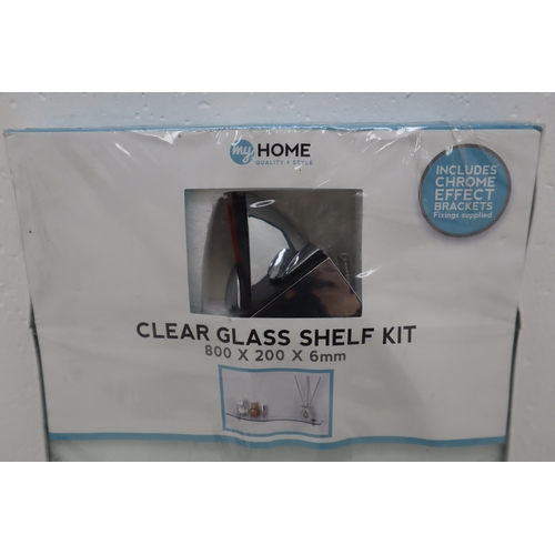 649 - Brand New Sealed Clear Glass Shelf Kit 800 x 200 x 6mm