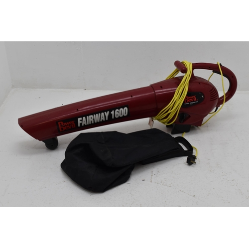 A Power Devil Fairway 1600 Garden Blower, Powers on When Tested.