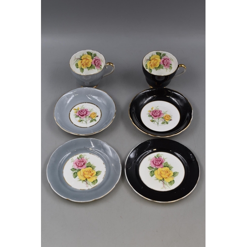 277 - Pair of 1960s Imperial Bone China Trio in Black & Grey