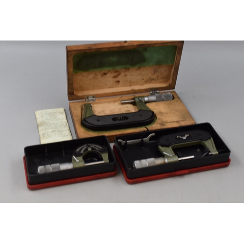 675 - Three Boxed CEJ Micrometers, One With Paperwork.