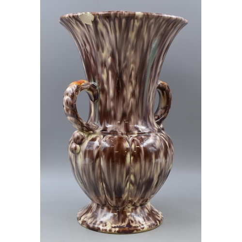 316 - A German Brown and White Drip Effect Ceramic Vase, Approx 37cm Tall. Chip to Rim.