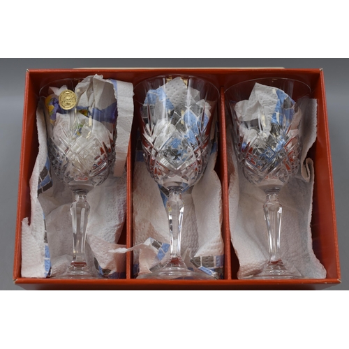 736 - CRISTAL D' ARQUES (Boxed Set Of Three) 25cl STEMED WINE GLASSES IN THE MASQUERADE DESIGN