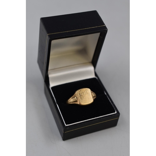 9 - Gold 9ct (375) on Silver Gents Signet Ring (Size W) Complete with Presentation Box