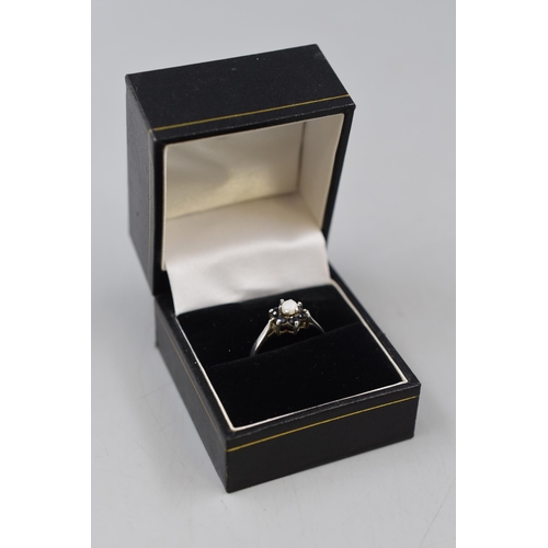 15 - Silver Sapphire Opal Stoned Ring (Size N) Complete with Presentation Box