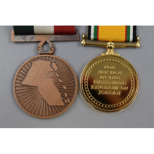 205 - A Gold Plated Jordan Service Medal By Bigbury Mint and A Kuwait Liberation Medal. Both With Ribbons ... 