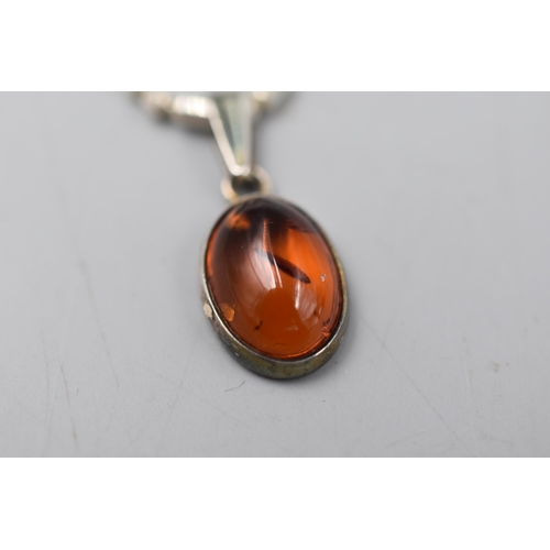 27 - Sterling Silver Bracelet With Amber Pendant