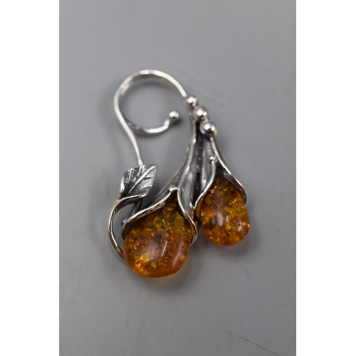 43 - Sterling Silver Amber Brooch