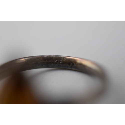 45 - Sterling Silver Amber Ring. Size N