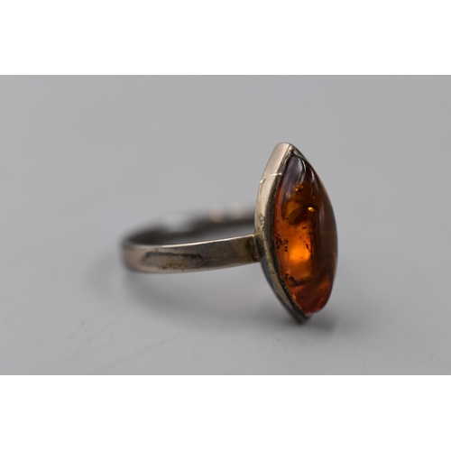 45 - Sterling Silver Amber Ring. Size N