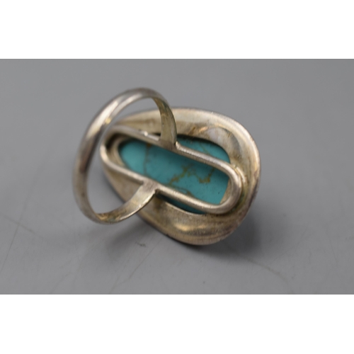 55 - Sterling Silver Turquoise Ring Size P