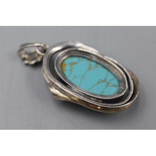 56 - Sterling Silver Turquoise Pendant 6cm Long Approx