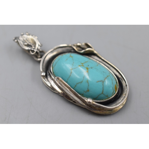 56 - Sterling Silver Turquoise Pendant 6cm Long Approx