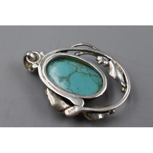 58 - Sterling Silver Turquoise Pendant 5cm Long Approx