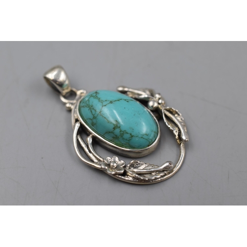 58 - Sterling Silver Turquoise Pendant 5cm Long Approx