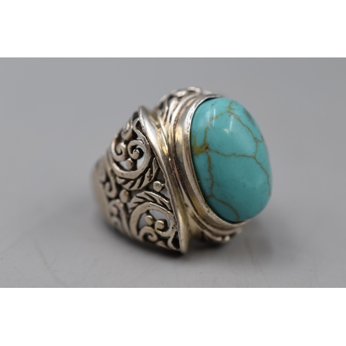 61 - Sterling Silver Turquoise Ring Size N