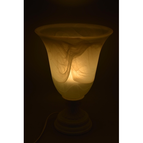 362 - Art Deco Style Vase Shaped Lamp with Frosted Glass Shade. Marked to base David Hunt Lighting. Workin... 