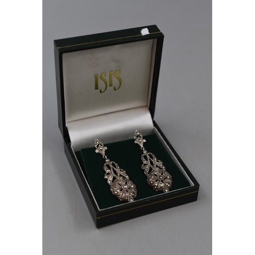 107 - Pair of vintage marcasite Silver earrings Complete with presentation Box