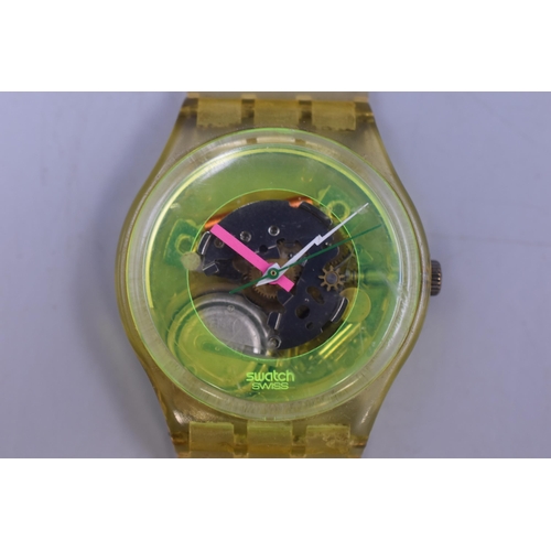 134 - Swatch Techno Sphere GK101 1985 Skeleton See Through Clear Yellow Green Working