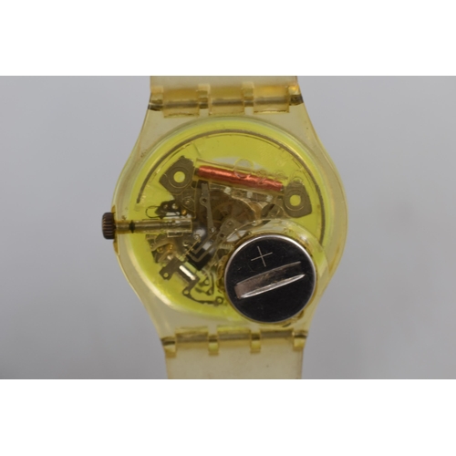 134 - Swatch Techno Sphere GK101 1985 Skeleton See Through Clear Yellow Green Working