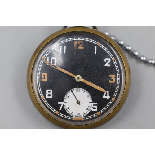 146 - British Military WWII GSTP Black Dial Pocket Watch with Markings to Rear (Does Try to go but will re... 