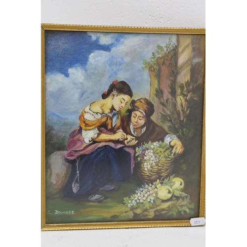 398 - Pair of Oil Painting Signed L. Downes Depicting ' The Flower Seller' and 'The Fruit Seller. One Unfr... 