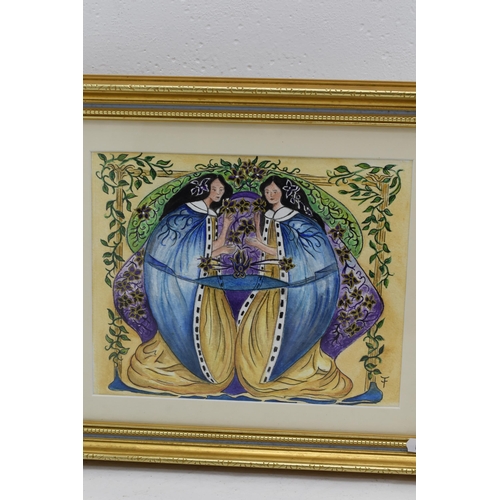 399 - Two Framed and Glazed Watercolours One Depicting Two Ladies With Flowers and One Depicting Woman and... 