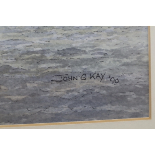 404 - John G Kay Original Watercolour of The Mersey River Crossing in framed and glazed mount (24