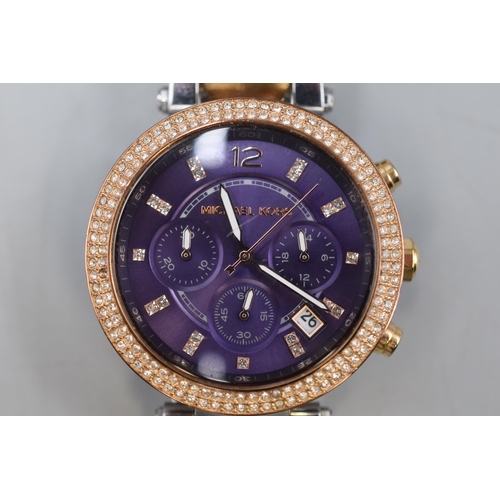 162 - Michael Kors Ladies Chronograph Date Watch with Jewelled Bezel (Working)