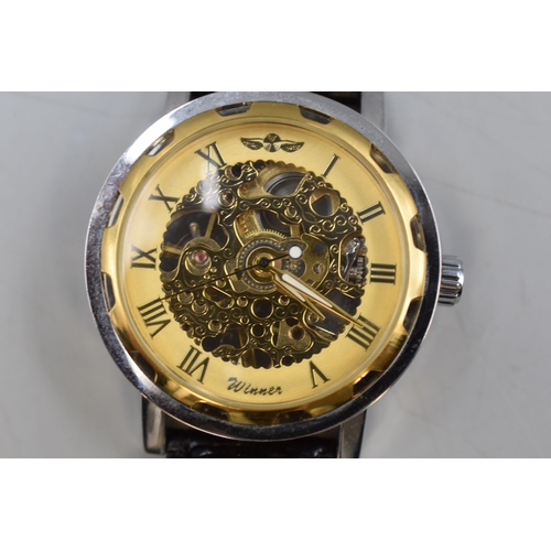 164 - Winner Mechanical gents Skeleton Watch with Leather Strap (Working)