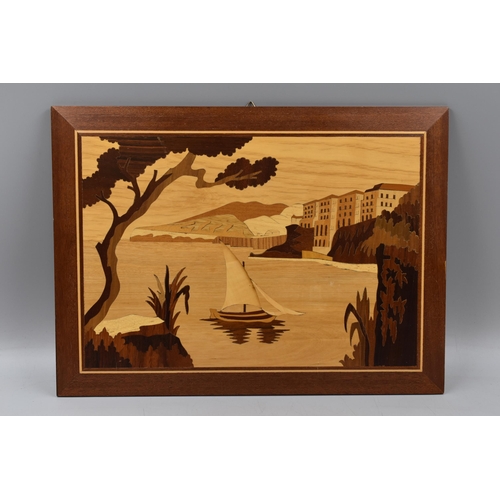 407 - An Inlaid Wooden Artpiece Depicting Lake Scene, Approx 11