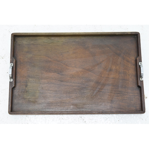 412 - Vintage oak Serving tray with chrome handles (56cm x 35cm)