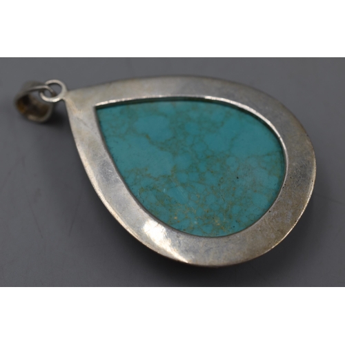 237 - Sterling Silver Turquoise Drop Pendant 7cm Long Approx