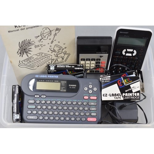 427 - EZ-Label Printer with Cartridges (Untested) and a Silver Reed and Sharp Calculator