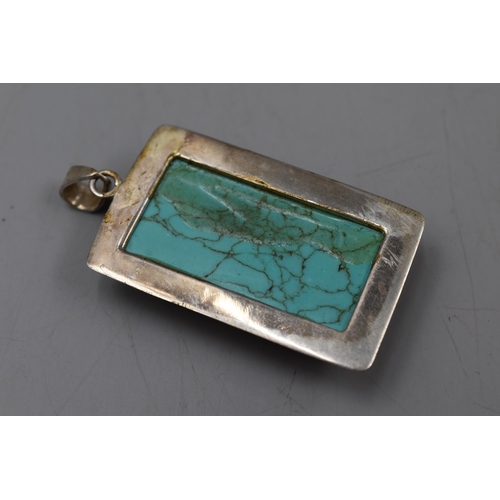 241 - Sterling Silver Turquoise Oblong Pendant 7cm Long x 3cm wide Approx