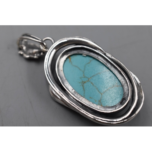 243 - Sterling Silver Oval Turquoise Pendant 6cm Long Approx