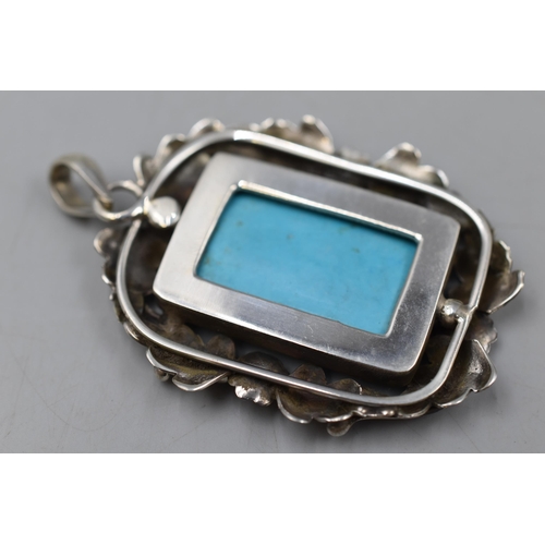 245 - Sterling Silver Turquoise Pendant 7cm Long x 4.5cm Wide Approx