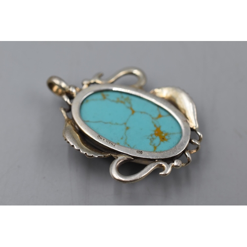 247 - Sterling Silver Turquoise Oval Pendant 5cm Long Approx