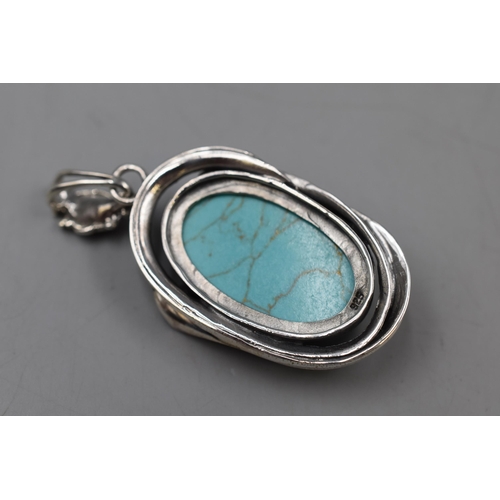 248 - Sterling Silver Turquoise Pendant 6cm Long Approx