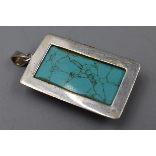 250 - Sterling Silver Turquoise Oblong Pendant 7cm Long x 3.5cm Wide Approx