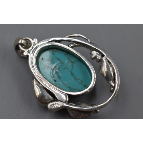 251 - Sterling Silver Turquoise Pendant 5cm Long Approx