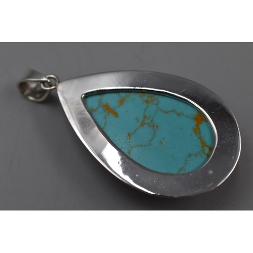 263 - Sterling Silver Turquoise Tear Drop Pendant 6cm Long Approx