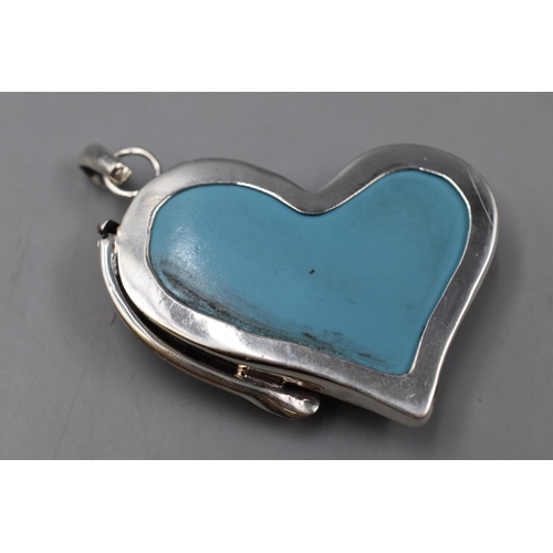 264 - Sterling Silver Turquoise Heart Pendant 6cm Long Approx