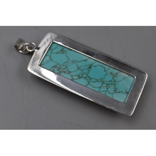 267 - Sterling Silver Turquoise Oblong Pendant 7cm Long